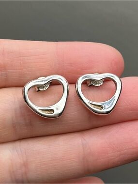 Vintage Tiffany & Co Sterling Silver Open Heart Stud Earrings Large 15mm